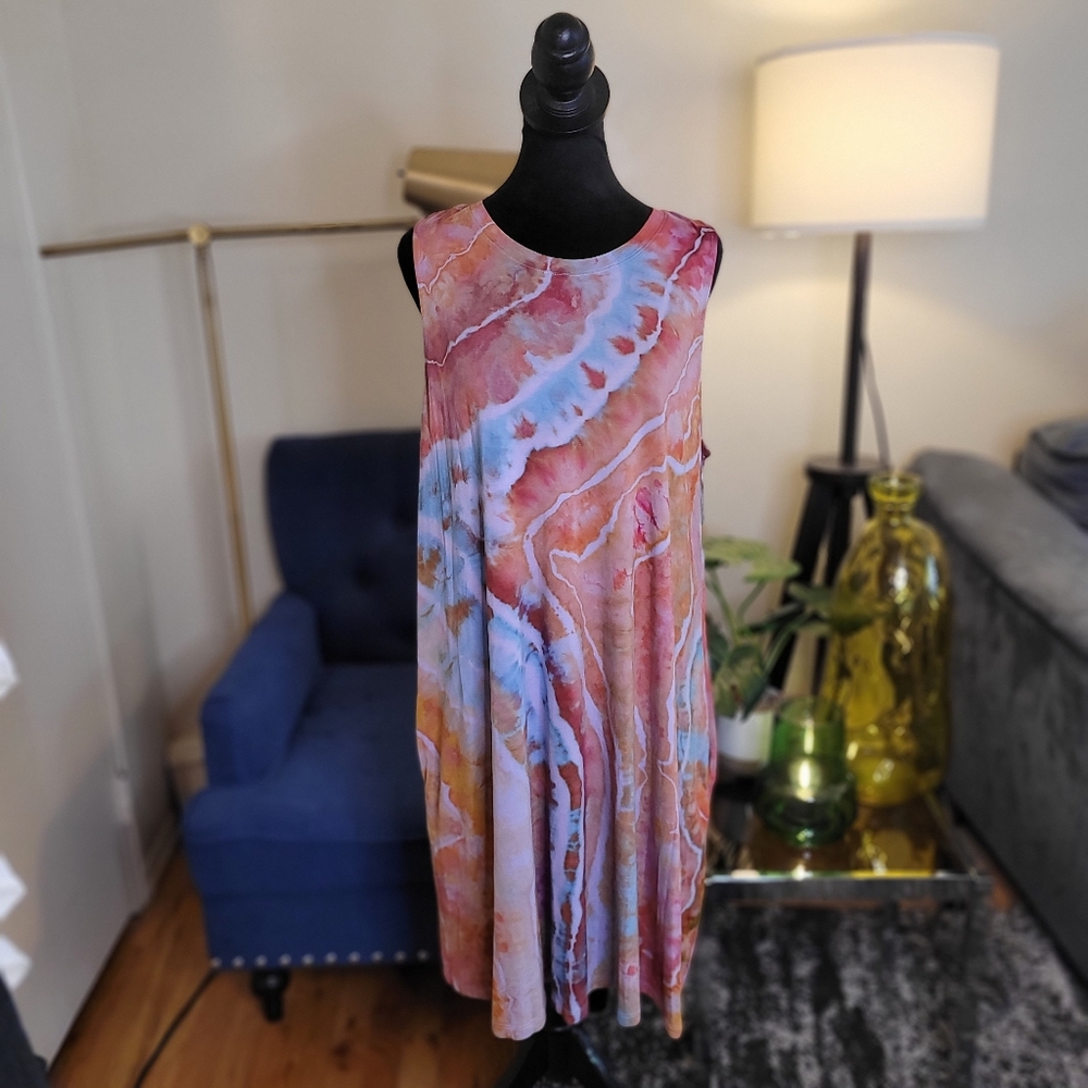 Pastel Geode Tie Dye Sleeveless  Elegant Multicolor Dress Super Soft Size XXL